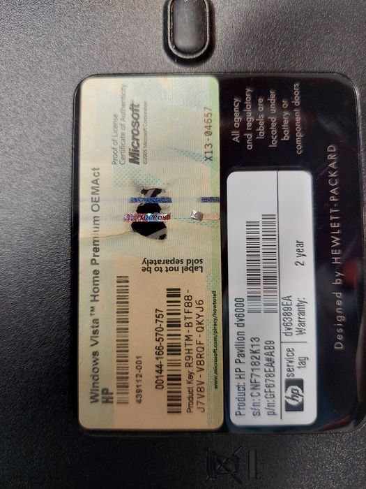 HP Pavilion DV6000 Laptop (For Parts)64740036545794122