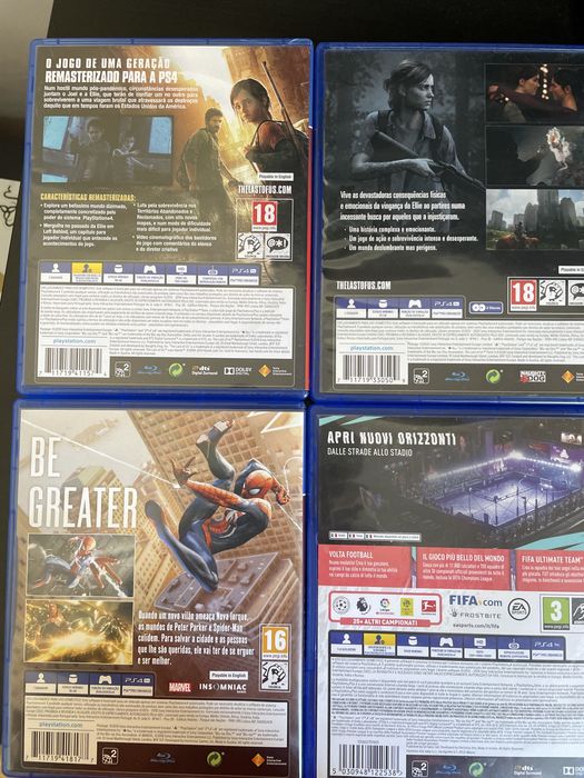Lote Jogos PS4 – The Last of Us I e II, Spider-Man e FIFA 20