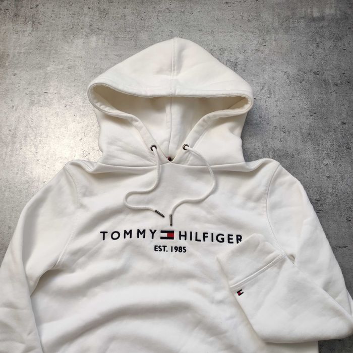 DAMSKA PREMIUM Bluza z Kapturem Biała Haft Logo Tommy Hilfiger Casual