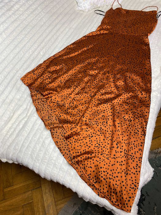 Sukienka asymetria brąz karmel leopard panterka 36 S Missguided bez rękawów na wesele okazje