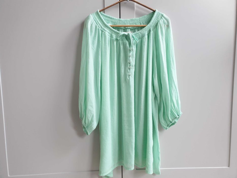 Miętowa bluzka koszula z krótkim rękawem Josie 46 48 oversize
