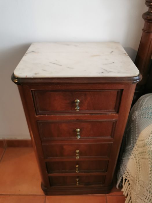 Mesa Cabeceira c/Tampo Mármore (Antiga) - Século XIX