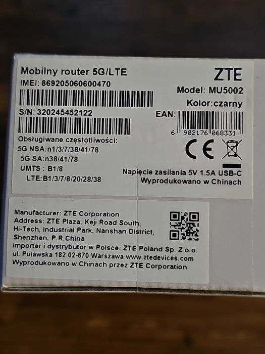 ZTE MU5002, Router 5G, Czarny