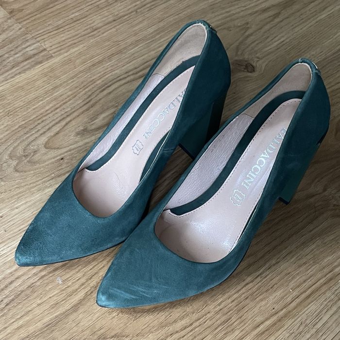 Damskie czółenka, na słupku, BALDACCINI, zieleń butelkowa, skóra, 37