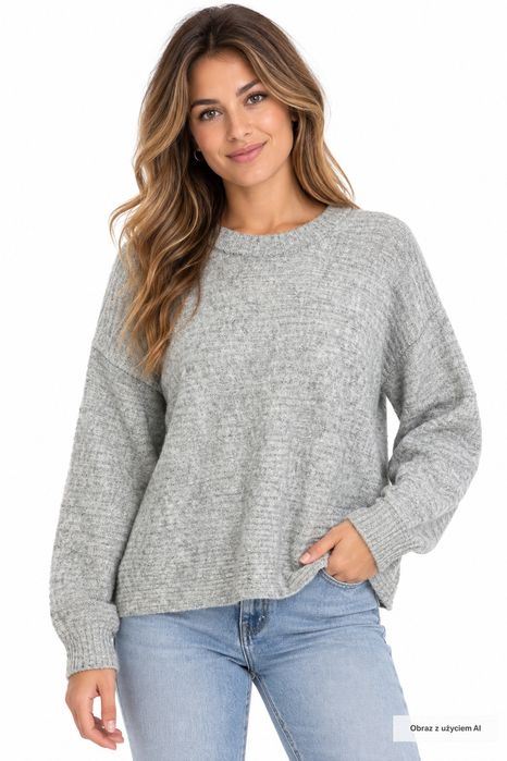 Sweter oversize w poziome prążki szary minimalistyczny M
