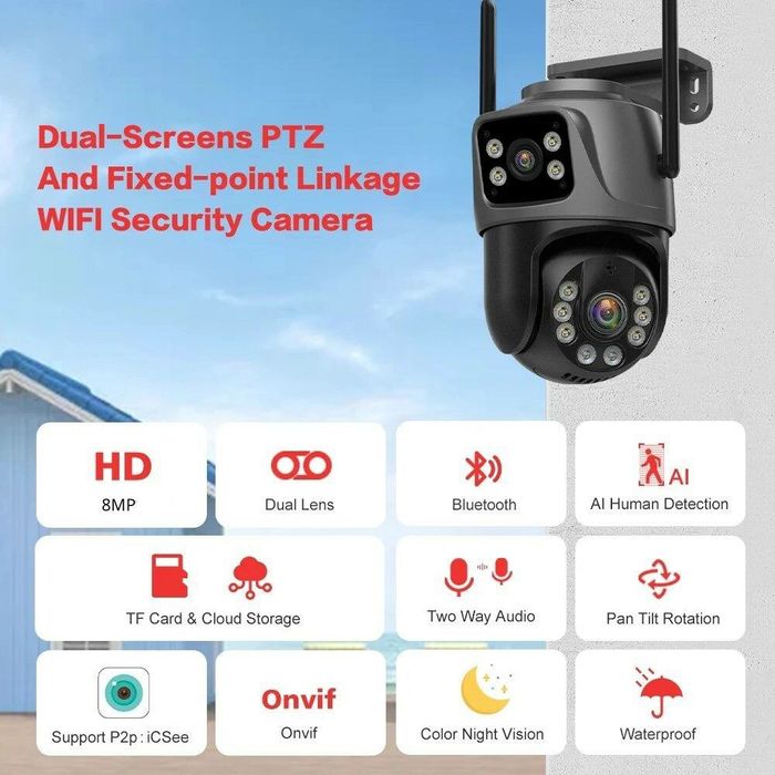 ‼️ подвійна поворотна 8Мп камера відео спостереження на ICsee