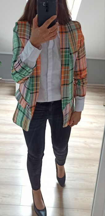 New Collection kolorowa marynarka w kratkę S