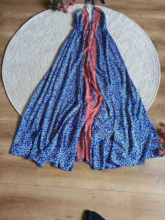 długa sukienka etniczna boho jedwab wakacyjna maxi na lato wiązana