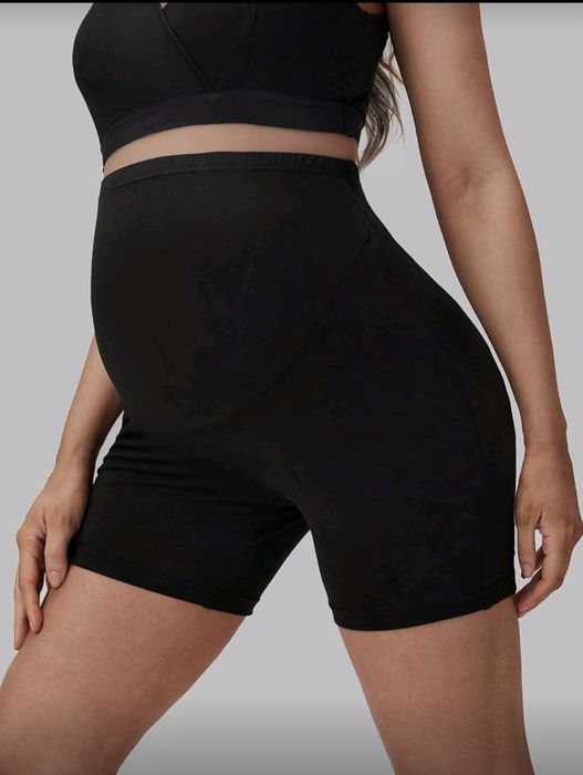 Dwupak ciążowych krótkich spodenek kolarki XS/S czarne panterka