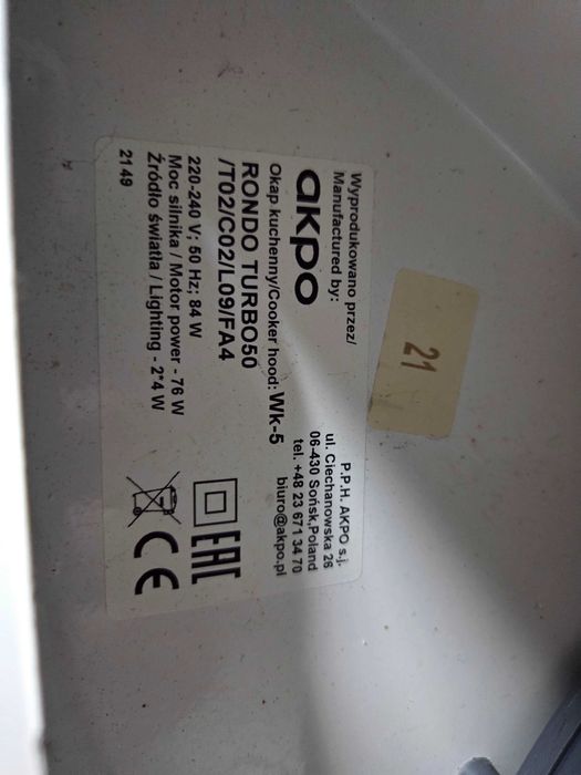 Okap przyścienny AKPO WK-5 Rondo Turbo 50