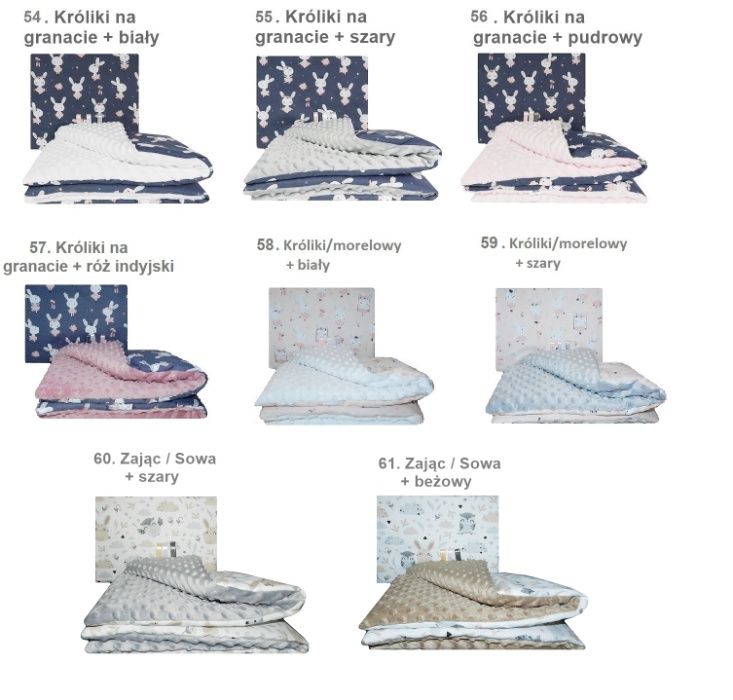 KOMPLET POŚCIELI minky Kocyk + Poduszka do wózka