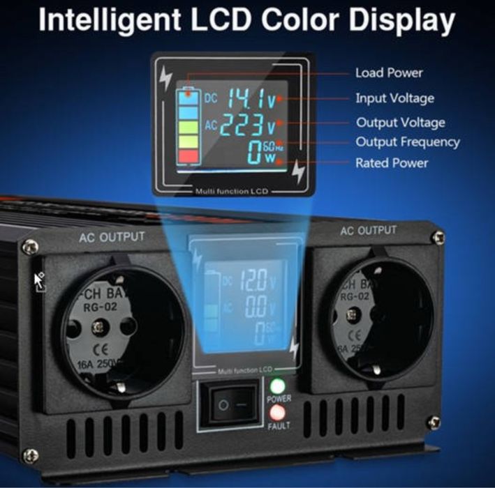 Інвертор Moexsiac 4000W Перетворювач напруги 12-220 V. 4000/2000 W