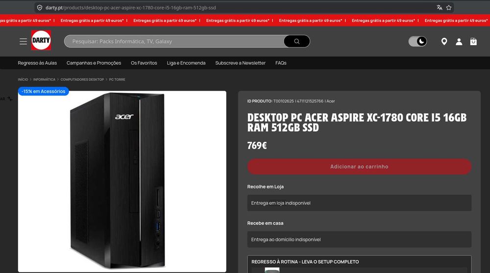 Desktop Acer Aspire XC-1780 |i5-13400| 16GB | 512GB