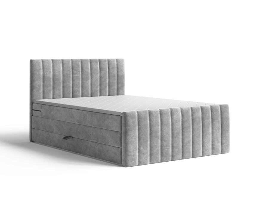 Łóżko kontynentalne tapicerowane PRESTO z materacami i pojemnikiem