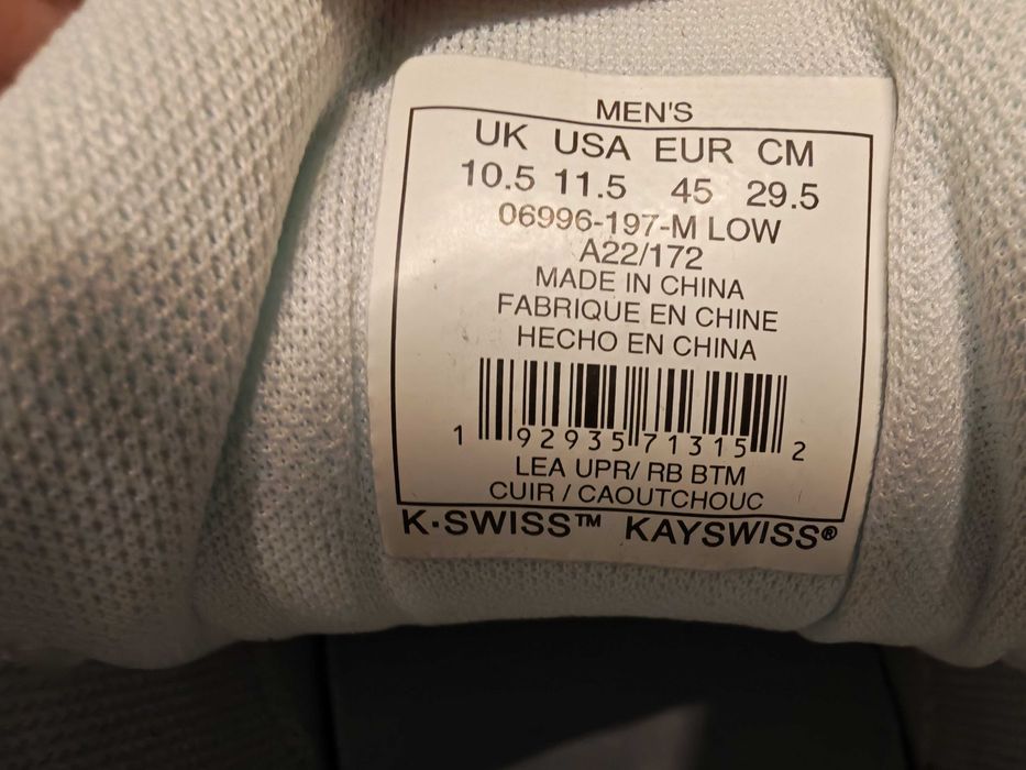 Nowe buty sneakersy skórzane K-SWISS, 45, KS112O051-A11