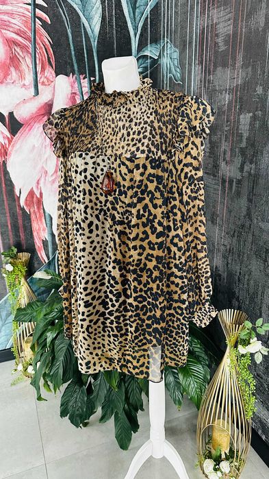 Sukienka Zara lekka pantera zwierzęcy wzór jesień S M L praca