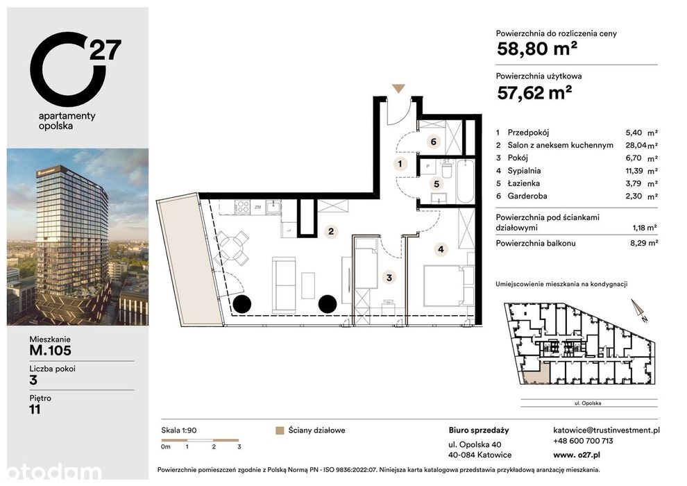 3-pokojowe mieszkanie 57m2 + balkon
