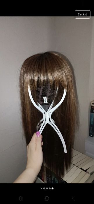 Peruka z grzywką brązowa brąz rokoko syntetyczna syntetyk