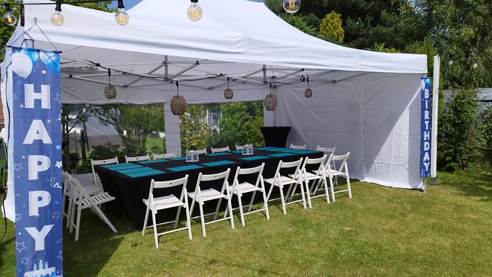 Gotowy zestaw imprezowy do Twojego Ogrodu - urodziny - Namiot 4x6 expr