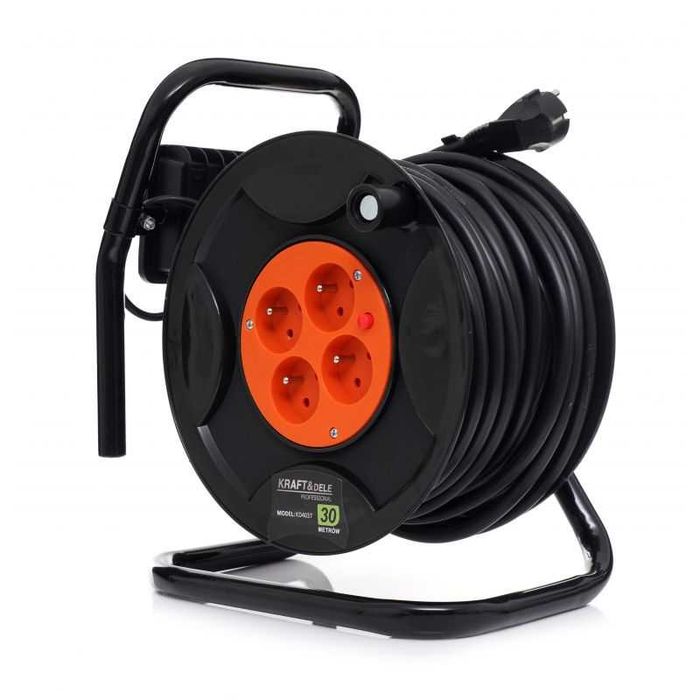 Przedłużacz bębnowy na plastikowym bębnie przewód 3x2,5mm 30m + LED KD4037