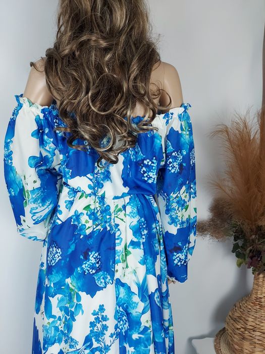 Nowa piękna sukienka maxi w kwiaty hiszpanski dekolt odkryte ramiona