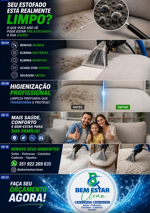 Higienizaçao lavagem a seco sofas colchoes cadeiras  tapetes a parti de.