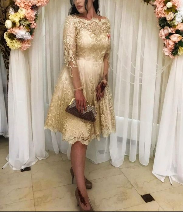 Вечірнє мереживне плаття золото, розмір Л