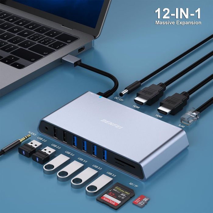 Док станция BENFEI 12-in-1 USB Type-A/USB Type-C