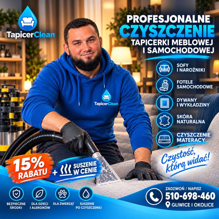 +Rabat 15% Profesjonalne Pranie Czyszczenie Tapicerki Meblowej Dywanów tel.  510698460