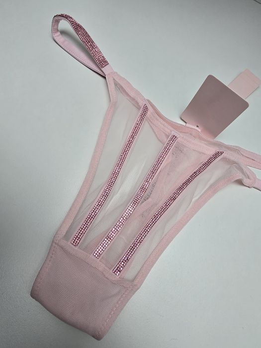 Rozowe stringi Victoria's Secret S błyszczace paski  nowe