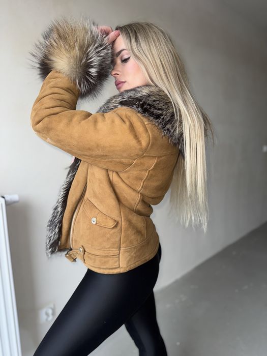 Kożuch naturalny skóra owcza 3D Z lisa rudego  s/m futro ocieplany