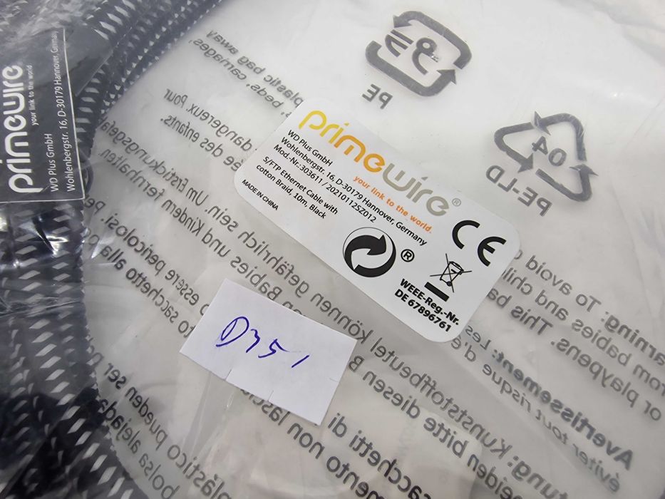 Kabel Sieciowy Primewire CAT 8 LAN Patchkabel Oplot RJ45 40Gbps 10m