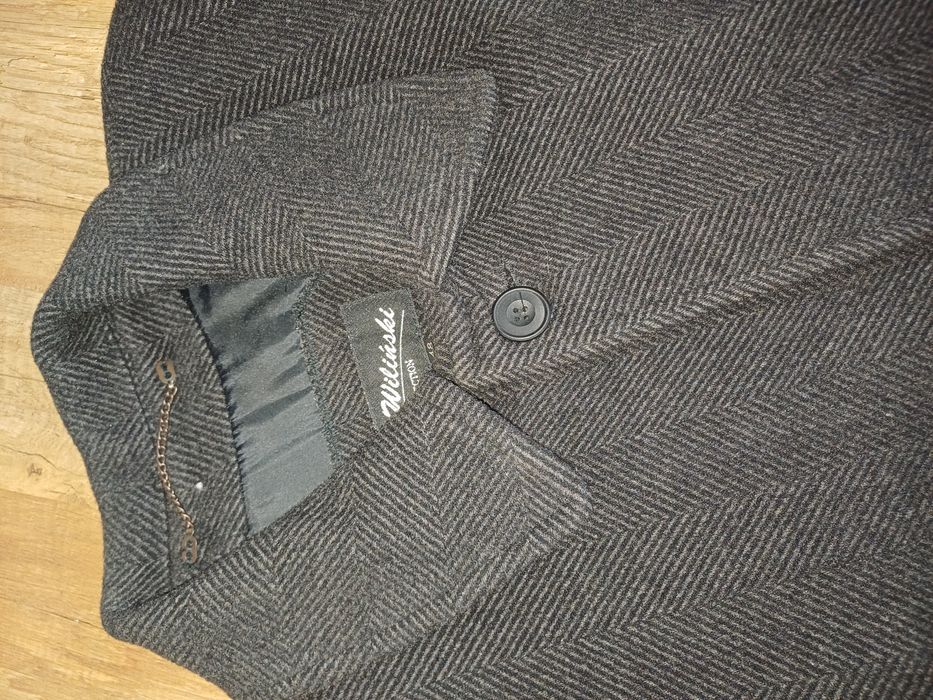 Płaszcz czarny męski wełna kaszmir XL wiliński jodełka