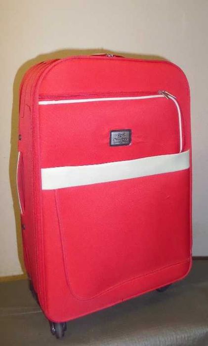 Чемодан большой тканевый красный, 4 колеса, размер корпуса 60Х40Х23 см