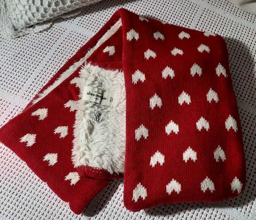 Abercrombie ciepły komin szal na misiu czerwony białe serca tunel tuba