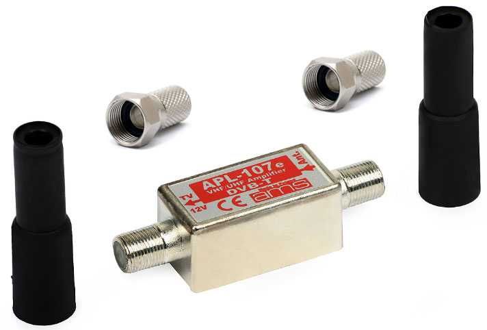 Wzmacniacz antenowy telewizyjny TV APL-107e 20/23 dB + 2 wtyki typu F
