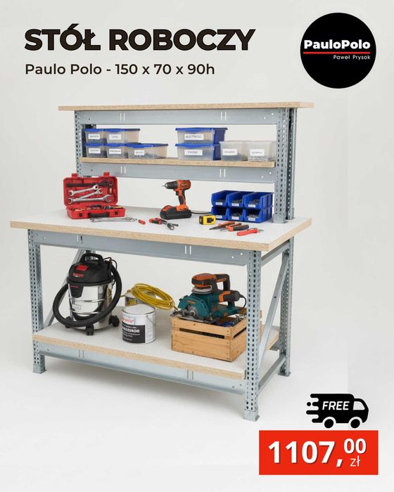 Stół warsztatowy 150x70cm ocynkowany, dostawa GRATIS w całej Polsce