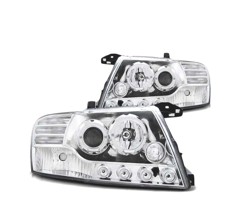 FARÓIS ANGEL EYES LED MITSUBISHI PAJERO V60 00-06 CHROME CROMADO