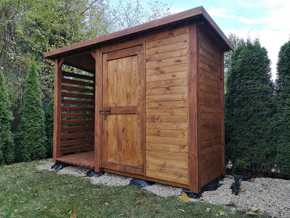 Drewutnia z domkiem narzędziowym ogrodowym 2,5 x 1,1m,wiata na drewno