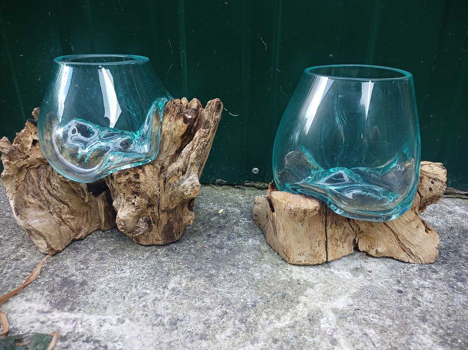 Wazon odlany na korzeniu z drewna Teak XL Dekoracja na Las w Szkle