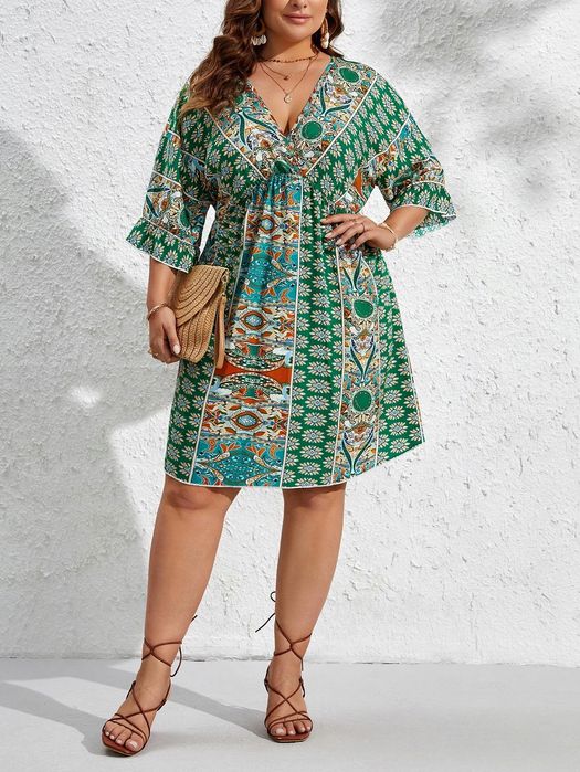 Sukienka Casual Boho Dekolt V Mini Shein 3Xl 46