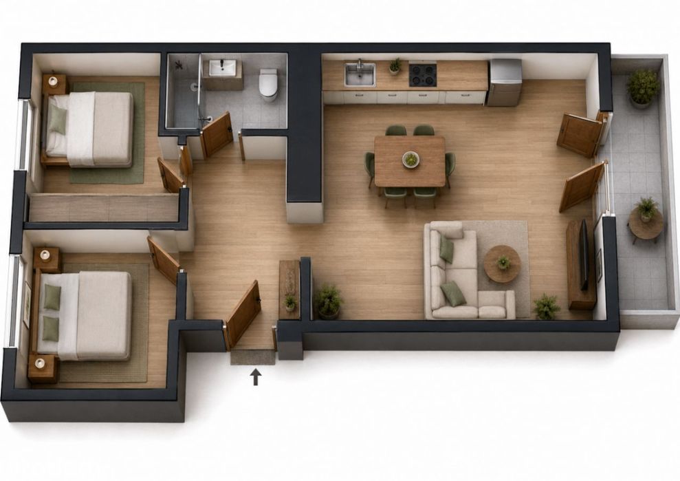 3 pokoje, 50,5 m², balkon, garaż | Olimpia Port