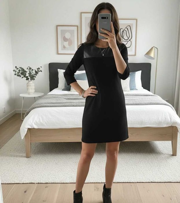 Czarna sukienka Street One wiskoza eko skóra biurowa oversize L/XL