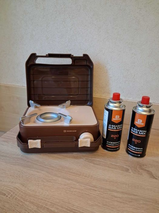 Портативна газова плита Base Camp Camping Stove  Mokkiata Brown з балонами