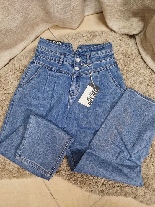 NOWE jeansy z wysokim stanem Mom fit M.Sara XS/34
