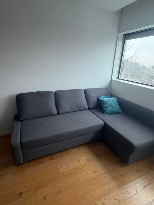 Sofá-cama de canto c/arrumação - Cinza (em excelente estado)