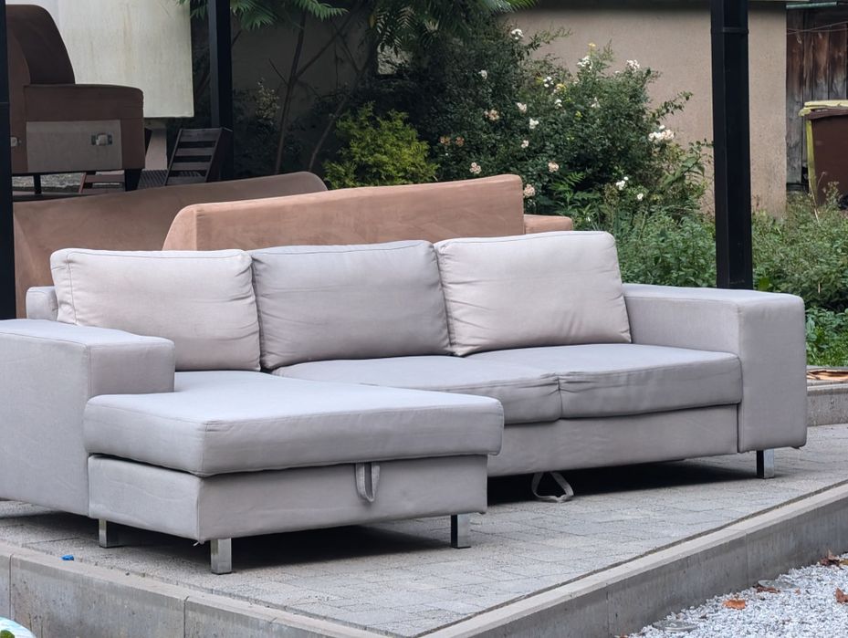 OUTLET Narożnik rozkładany szary/beżowy TRANSPORT WNIESNIE GRATIS