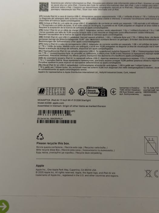 iPad Air 11 M3 512GB Wi-Fi Starlight nowy