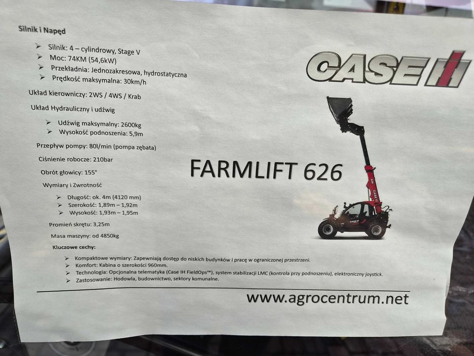 Ładowarka teleskopowa Case Farmlift 626
