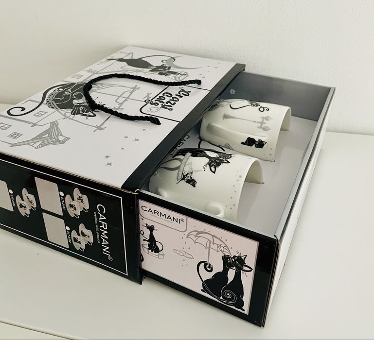 CARMANI zestaw 2 kubki ceramiczne koty black&white